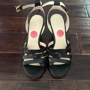 Cole Haan black strappy wedge heels size 6
